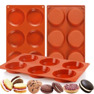 3 pcs silicone egg molds/muffin top pans for baking, 6-cavity non-stick 3" round whoopie pie pan/mini tart pan for egg cloud bread bun english muffins sandwiches bakeware mold