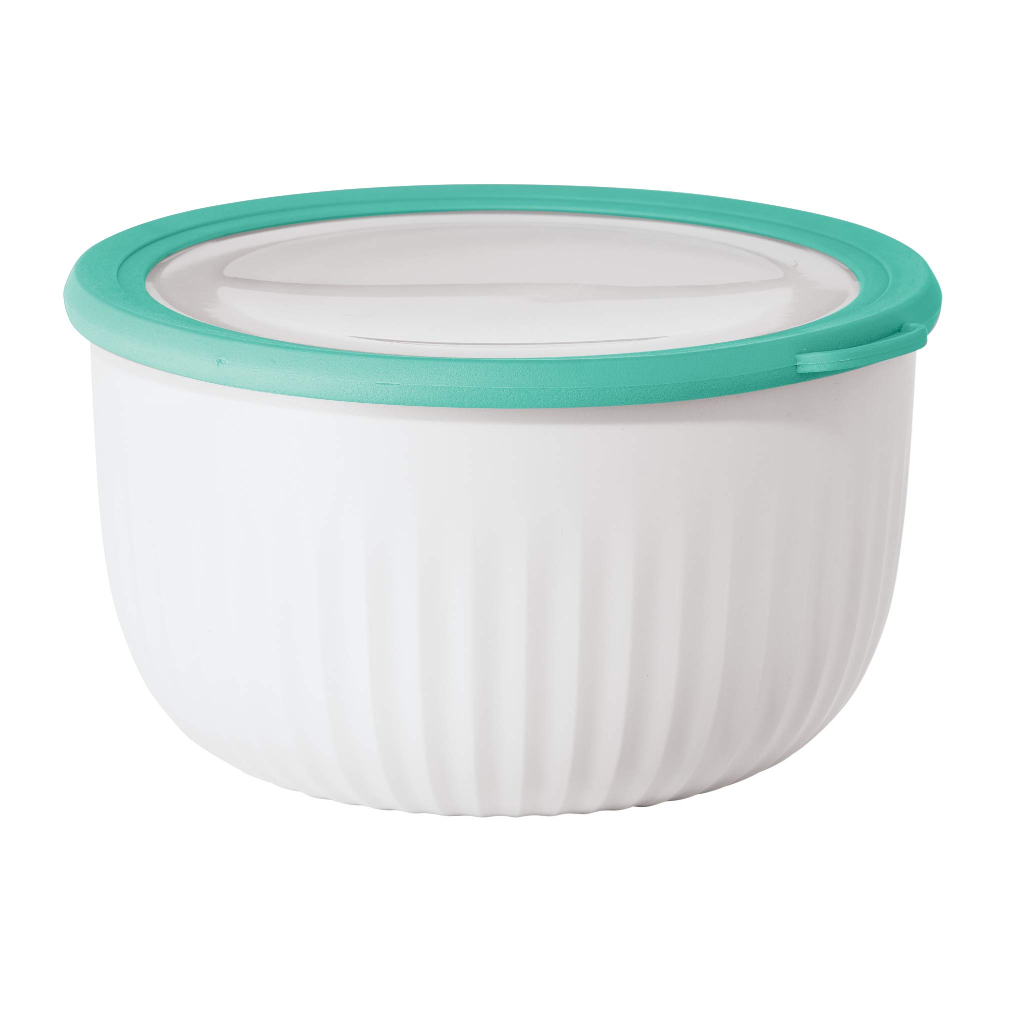 Oggi Prep, Store & Serve Plastic Bowl w/See-Thru Lid- Dishwasher, Microwave & Freezer Safe, (4 qt) White/Aqua