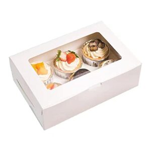 monyouge 30-set cupcake boxes bulk with clear display window hold 6 standard cupcakes, disposable food grade white cupcake carrier cupcake container, perfect for cupcakes muffins cookies pastries