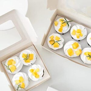 MonYouGe 30-Set Cupcake Boxes Bulk with Clear Display Window Hold 6 Standard Cupcakes, Disposable Food Grade White Cupcake Carrier Cupcake Container, Perfect for Cupcakes Muffins Cookies Pastries