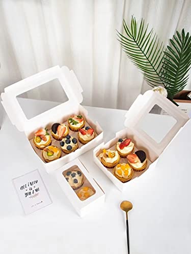 MonYouGe 30-Set Cupcake Boxes Bulk with Clear Display Window Hold 6 Standard Cupcakes, Disposable Food Grade White Cupcake Carrier Cupcake Container, Perfect for Cupcakes Muffins Cookies Pastries