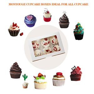 MonYouGe 30-Set Cupcake Boxes Bulk with Clear Display Window Hold 6 Standard Cupcakes, Disposable Food Grade White Cupcake Carrier Cupcake Container, Perfect for Cupcakes Muffins Cookies Pastries