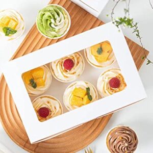 MonYouGe 30-Set Cupcake Boxes Bulk with Clear Display Window Hold 6 Standard Cupcakes, Disposable Food Grade White Cupcake Carrier Cupcake Container, Perfect for Cupcakes Muffins Cookies Pastries