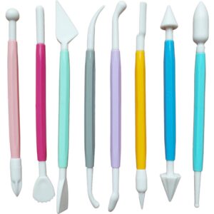 ScivoKaval Marshmallow Fondant Cake Decorating Hand Tool 12 Pcs 5 Sets Sugarcraft Gumpaste Icing Smoother Rolling Pin Trimmer Cutter Embosser Flower Scissor Modelling Accessories Supplies Kit Multi