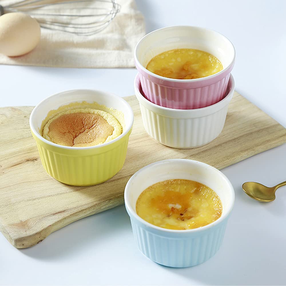 YAZYLIFE Ramekins 6oz Oven Safe,Creme Brulee Ramekins and Souffle Dishes,Porcelain Ramekin Baking Bowls,Dipping Sauce Dish.Pudding Cups,Set of 6,Colorful. (Colorful)