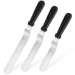 icing spatula, u-taste offset spatula set with 6", 8", 10" blade,stainless steel angled cake decorating frosting spatula set of 3 (black)