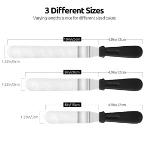 Icing Spatula, U-Taste Offset Spatula Set with 6", 8", 10" Blade,Stainless Steel Angled Cake Decorating Frosting Spatula Set of 3 (Black)