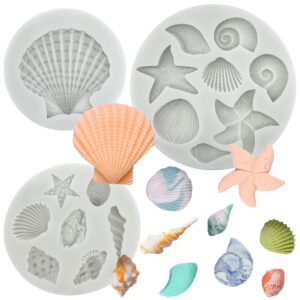 3 pcs marine theme cake fondant silicone mold seashell conch starfish coral baking molds for diy cake decoration chocolate candy polymer clay crafting projects