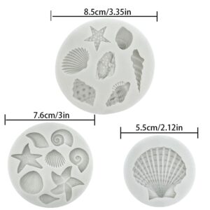 3 PCS Marine Theme Cake Fondant Silicone Mold Seashell Conch Starfish Coral Baking Molds for DIY Cake Decoration Chocolate Candy Polymer Clay Crafting Projects