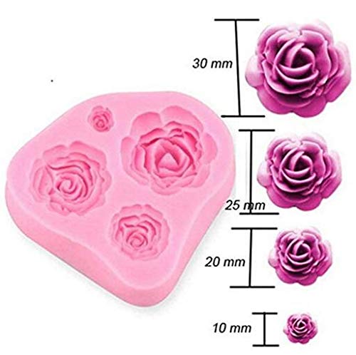 SUNKOOL Roses Mold Flower Silicone Cake Molds Chocolate Sugarcraft Decorating Fondant Fimo Tools 4 Size Pink 1 Piece