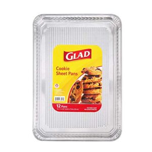glad disposable bakeware aluminum rectangular cookie sheets for baking and roasting, 12 count | 16" x 11" x 0.25" - textured sheet for easy removal, made from recyclable aluminum