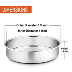 P&P CHEF 8 Inch Cake Pan Set, 3 Pcs Round Baking Pans Stainless Steel Layer Birthday Wedding Cake Pans, Fit Oven/Pots/Pressure Cooker, Non Toxic & Heavy Duty, Dishwasher Safe