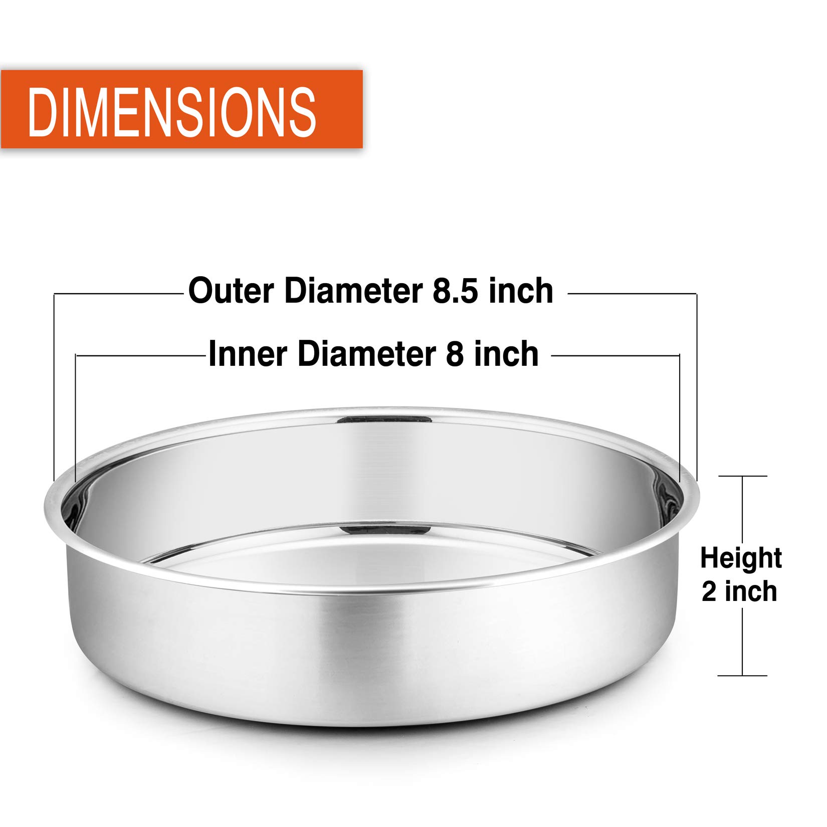 P&P CHEF 8 Inch Cake Pan Set, 3 Pcs Round Baking Pans Stainless Steel Layer Birthday Wedding Cake Pans, Fit Oven/Pots/Pressure Cooker, Non Toxic & Heavy Duty, Dishwasher Safe