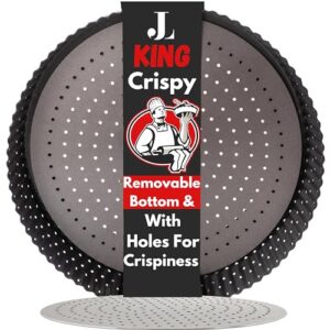 jean lemond: introducing king crispy's deep pie, tart & quiche pan with perforated holes for crispy crusts. a non-stick, removable bottom, dishwasher safe, pie pan baking plate dish. (9 inch x 2 deep)