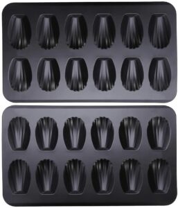 yumassist 2 pack nonstick madeleine pan, 12-cup heavy duty shell shape baking cake mold pan.