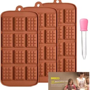 Waffle Chocolate Moulds Silicone Candy Molds, 3PCS12-Cavity Small Break Apart Chocolate Molds Non-Stick Reusable DIY Baking Molds Candy Protein & Energy Bar Moulds + 1 Dropper