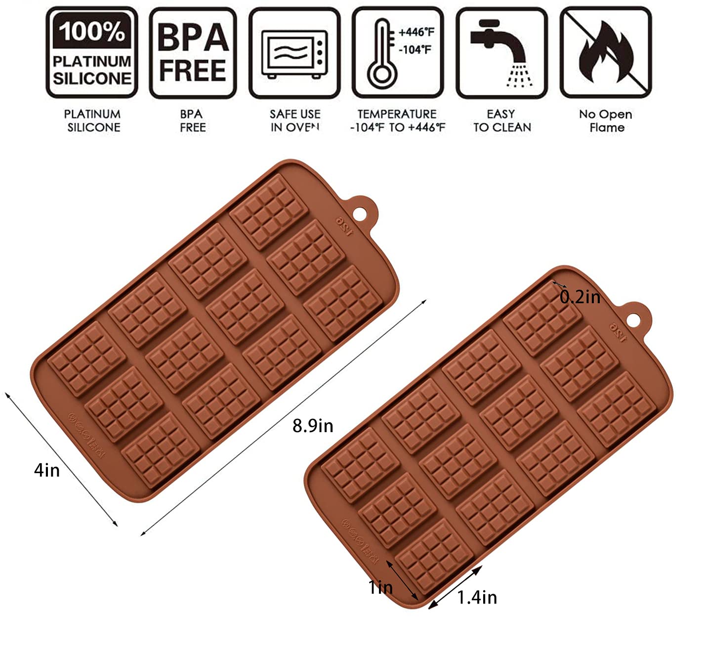 Waffle Chocolate Moulds Silicone Candy Molds, 3PCS12-Cavity Small Break Apart Chocolate Molds Non-Stick Reusable DIY Baking Molds Candy Protein & Energy Bar Moulds + 1 Dropper