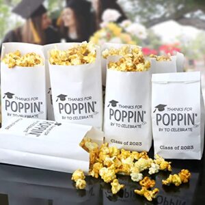 25 pcs class of 2023 graduation party favors popcorn bags graduation treat snack goodie cookie bags thanks for poppin by to celebrate grease resistant paper bags