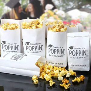 25 Pcs Class of 2023 Graduation Party Favors Popcorn Bags Graduation Treat Snack Goodie Cookie Bags Thanks for Poppin By to Celebrate Grease Resistant Paper Bags