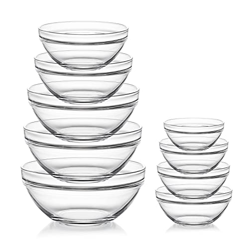 Sweejar Glass Mixing Bowls Set(set of 9),Nesting Bowls for Space Saving Storage,Great for Cooking,Baking,Prepping,Stackable Bowl Set…