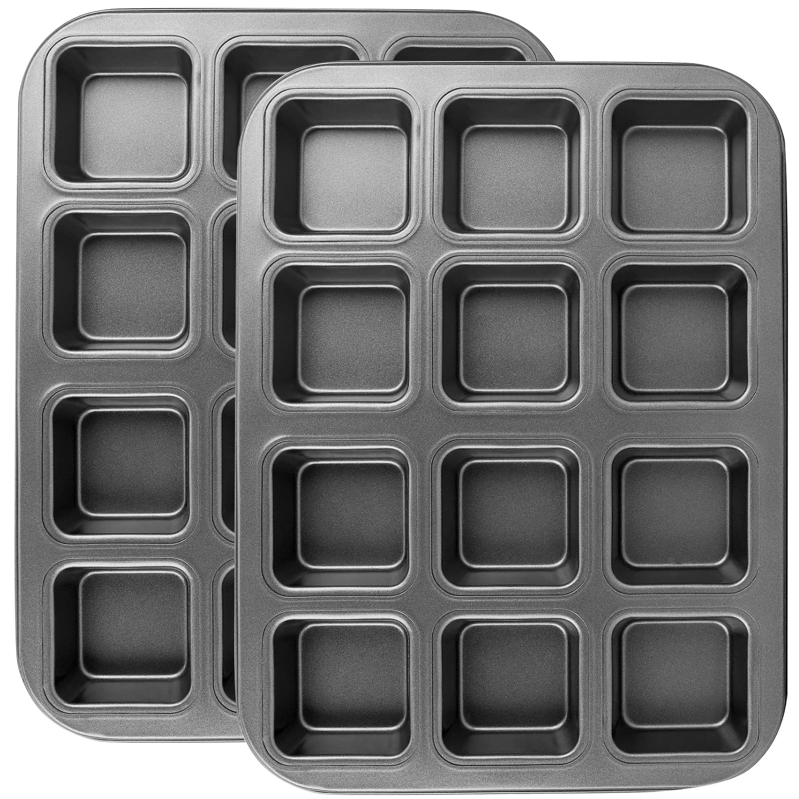 Beasea Brownie Pan with Dividers, 2 Set All Edges Square Cupcake Brownie Pans 12 Mini Cavity Non Stick Baking Carbon Steel Bread Mold Small Edge 3x4 Individual Cutter Sheet Tray for Cake Cookie Oven