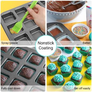 Beasea Brownie Pan with Dividers, 2 Set All Edges Square Cupcake Brownie Pans 12 Mini Cavity Non Stick Baking Carbon Steel Bread Mold Small Edge 3x4 Individual Cutter Sheet Tray for Cake Cookie Oven