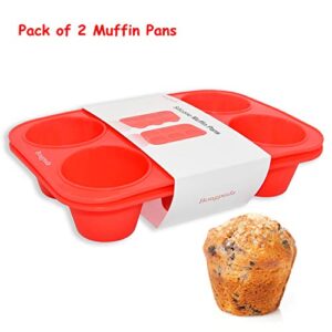 Bongpuda Silicone Large Muffin Pan 2 Pack,6 Cup Large Silicone Cupcake Pan,Non-Stick Jumbo Muffin Pans,Food Grade Cupcake Molds,Perfect for Egg Muffin,Big Cupcake