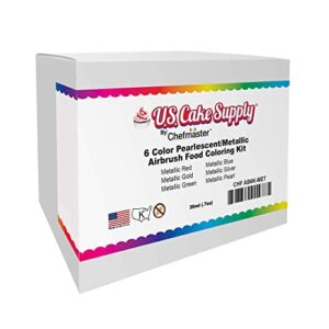 U.S. Cake Supply Airbrush Cake Pearlescent Shimmer Metallic Color Set - The 6 Most Popular Metallic Colors in 0.7 fl. oz. (20ml) Bottles - Safely Made in the USA product