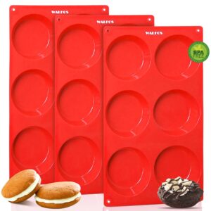 walfos silicone whoopie pie baking pans, 3 pcs non-stick muffin top pan. food grade and bpa free silicone, great for muffin, eggs, tarts and more, dishwasher safe