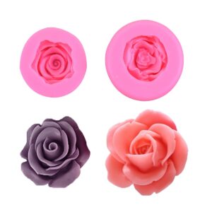 obtanim 2 pcs bloom 3d rose flower fondant silicone molds for chocolate cake soap candy pastry candle dessert (2 size)