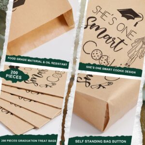 Fuutreo 200 Pcs Graduation Favor Bags Bulk Kraft Paper Treat Bags Congrats Grad Oilproof Brown Paper Bags One Smart Cookie Bags for 2024 Graduation Party Bakery Cookies Snacks Sandwiches Supplies