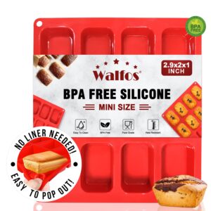 walfos silicone mini loaf pan, 12 cavities mini bread pan brownie pan, food grade & non-stick, ideal for mini bread, brownie, cornbread, cheesecake & chocolate