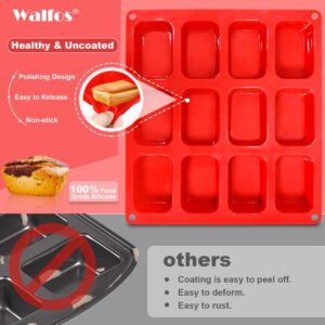 Walfos Silicone Mini Loaf pan, 12 Cavities Mini Bread Pan Brownie Pan, Food Grade & Non-stick, Ideal For Mini Bread, Brownie, Cornbread, Cheesecake & Chocolate