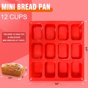 Walfos Silicone Mini Loaf pan, 12 Cavities Mini Bread Pan Brownie Pan, Food Grade & Non-stick, Ideal For Mini Bread, Brownie, Cornbread, Cheesecake & Chocolate