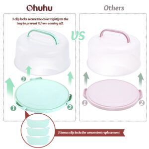 Ohuhu Cake Carrier with Lid and Handle, BPA-Free Cake Containers Cake Holder for 10 inch Cake with 2 Handles Cupcake Carrier - Plastic Cover Two Sided Base for Transport Pies Nuts Fruit Perfect Gifts