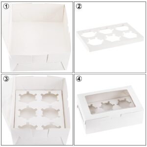 Jucoan 50 Pack White Kraft Paper Cupcake Box with Window Insert Holds 6 Standard Cupcakes, Cupcake Carrier Container, Food Grade Cupcake Holder, Bakery Container for Pastry, Muffins