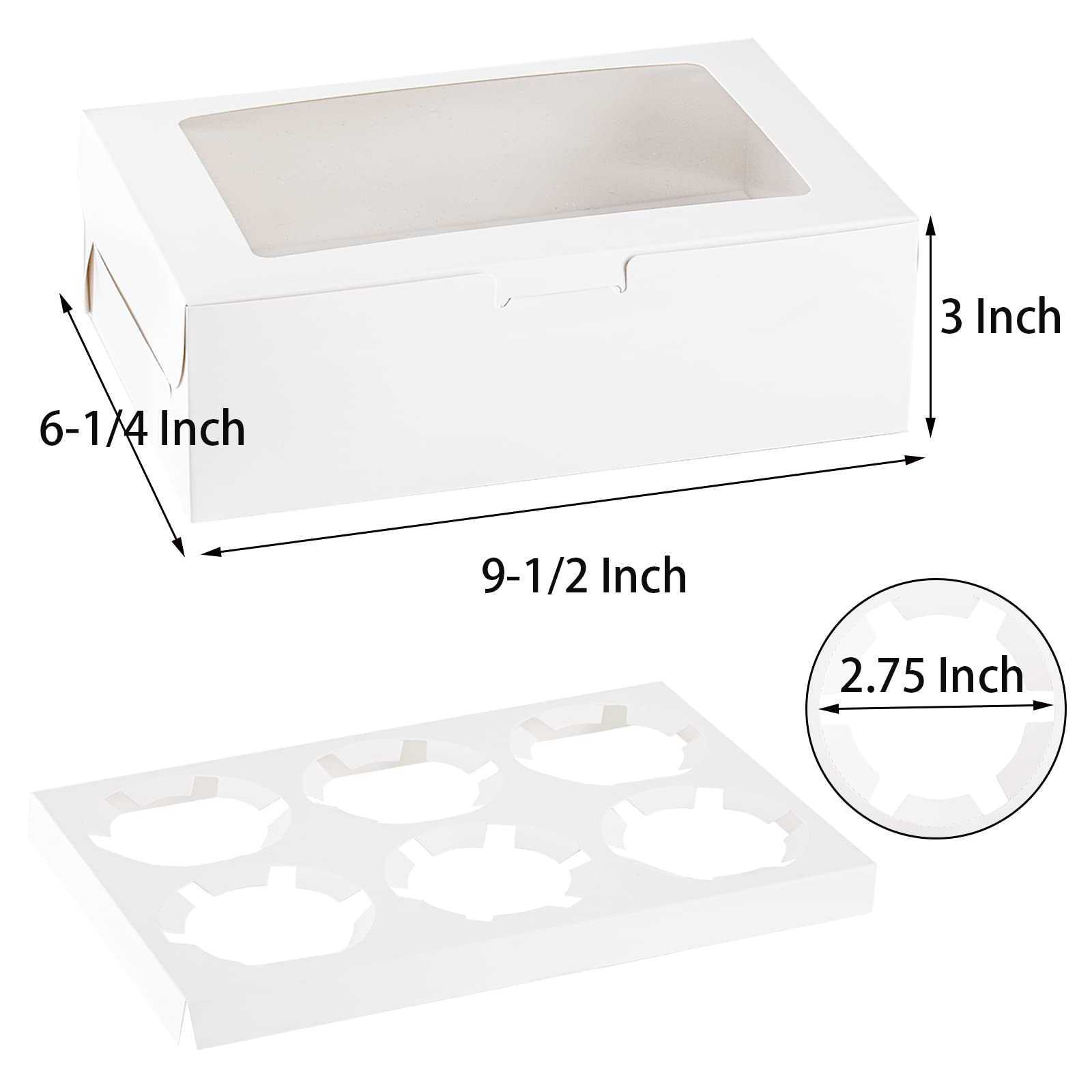 Jucoan 50 Pack White Kraft Paper Cupcake Box with Window Insert Holds 6 Standard Cupcakes, Cupcake Carrier Container, Food Grade Cupcake Holder, Bakery Container for Pastry, Muffins