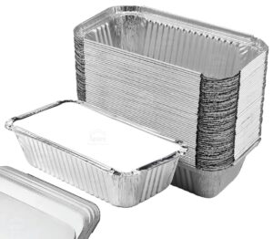 (55 pack) aluminum loaf pans with lids, disposable bread tins for baking bread, lunch containers with lids, personal lasagna, single serve, individual baking dishes 650 ml - size 7.8 x 4.3 x 2