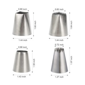 4Pcs X-Large Piping Tips Set, Stainless Steel Square Round Frosting Tips, Cake Decorating Tips for Cupcakes Pastry Fondant Cakes Decorating