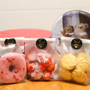 SAILING-GO 100 pcs./Pack Translucent Plastic Bags for Cookie,Cake,Chocolate,Candy,Snack Wrapping Good for Bakery Party with Thank You Stickers