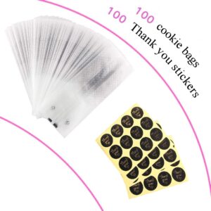 SAILING-GO 100 pcs./Pack Translucent Plastic Bags for Cookie,Cake,Chocolate,Candy,Snack Wrapping Good for Bakery Party with Thank You Stickers