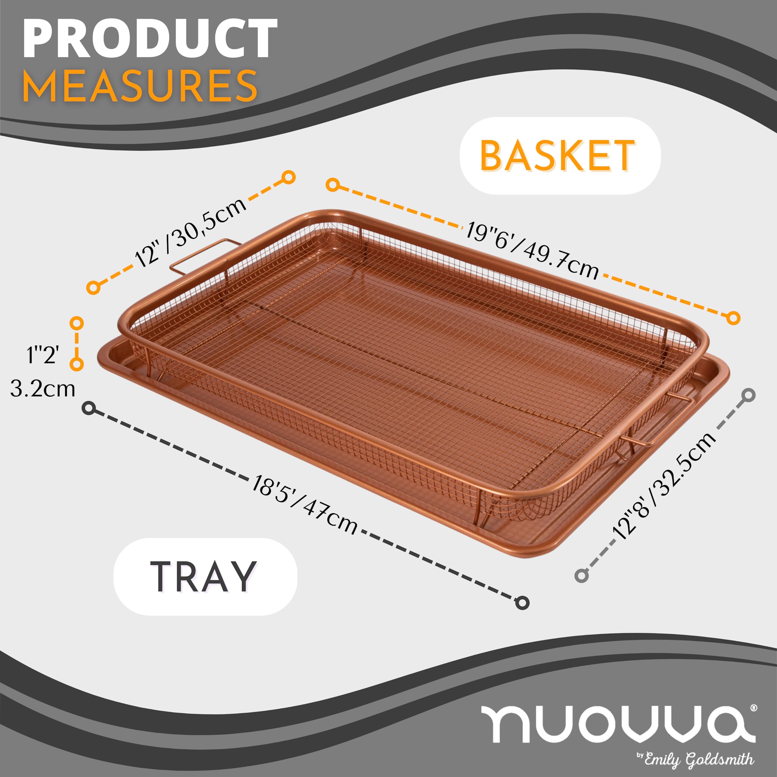 Copper Crisper Tray Non-Stick Oven Baking Tray with Elevated Mesh Crisping Grill Basket 2 Piece Set Extra Large 13"X19" – by Nuovva