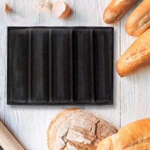 FETESUR Silicone Perforated Baking Forms Sandwich Mold French Baguette Bread Pan Food Mat 5 Loaf Non-Stick Baking Liners