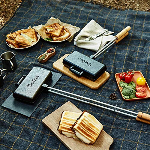 Uno Casa - XL Pie Irons Cast Iron Sandwich Maker - Set of 1, 2 or 4. Mountain Pie Maker, Japanese Sandwich Maker with Recipe Book, Campfire Cooking Equipment - Mountain Pie Maker Cast Iron