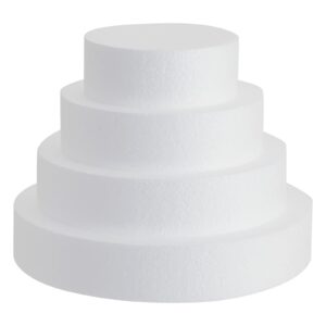 bright creations 4 piece white round cake dummy tier set, foam fake cake in 4 sizes for decorating and crafts, baking displays, wedding cake design, birthday cakes, parties (6, 8, 10, and 12 in)