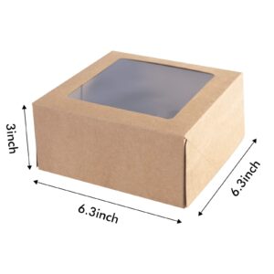 ONE MORE [15pcs] Kraft Paper Cupcake Boxes,Valentines Day Cookie Gift Boxes with Clear Window,Auto-Popup Cupcake Containers Carriers Bakery Cake Box with Insert 4 Cavity (Brown,15)