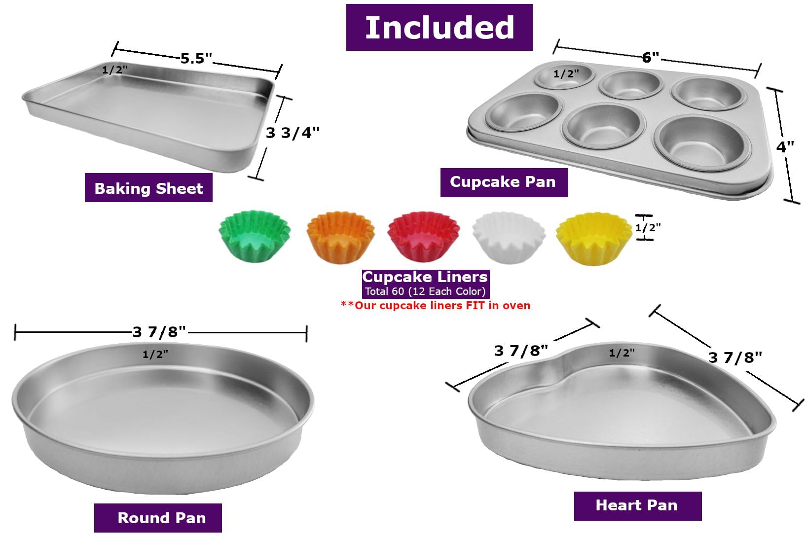 Quadrapoint Deluxe Pan Set Compatible with Easy Bake Ultimate Oven | Includes 60 Cupcake Liners THAT WILL FIT, UNLIKE OTHERS!!