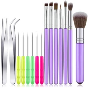 15 pieces cake decorating tool set include cookie decoration brushes cookie scriber needles sugar stir needles elbow and straight tweezers for cookie cake fondant decoration supplies(purple)