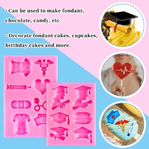 Whaline 2 Pack Nurse Graduation Themed Fondant Molds Silicone Doctor Nurse Grad Hat Medical Equipment Candy Mould Congrats Grad Chocolate Baking Resin Mold for Cupcake Cake Topper Decoration