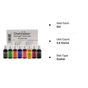 Chefmaster - Liqua-Gel Food Coloring - Fade Resistant Food Coloring - 8 Pack - Vibrant, Eye-Catching Colors, Easy-To-Blend Formula, Fade-Resistant - Made in the USA